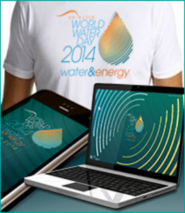The English World Water Day logo contains traditional patterns from the USA, Brazil, Mexico and China